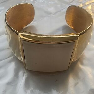 Avon‎ Gold Tone and Cream Cuff Bracelet, 6 1/2", 16.5 cm.
